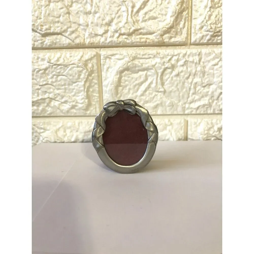 Vtg 90s Seagull Pewter Miniature Picture Frame Ribbon Bow Oval Canada PF54 2